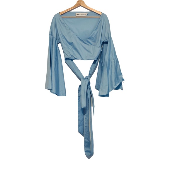 Fame and Partners Tops - Fame and Partners Wrap Tie-Back Crop Top Blue Size 2